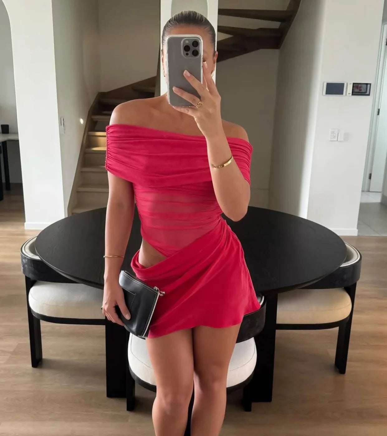 Benni Nico Off Shoulder Mini Dress Watermelon