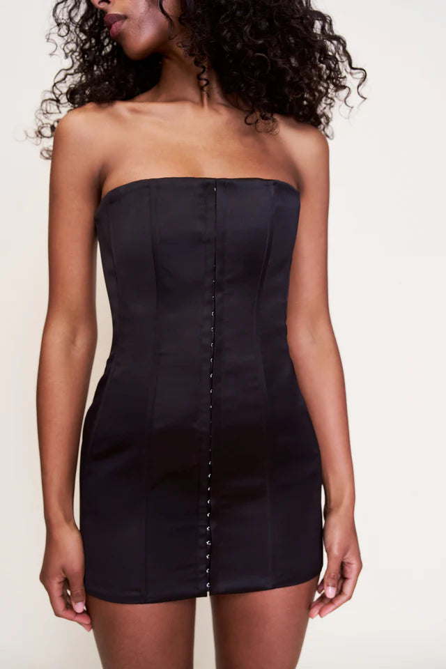 Danielle Guizio Satin Corset Dress Black