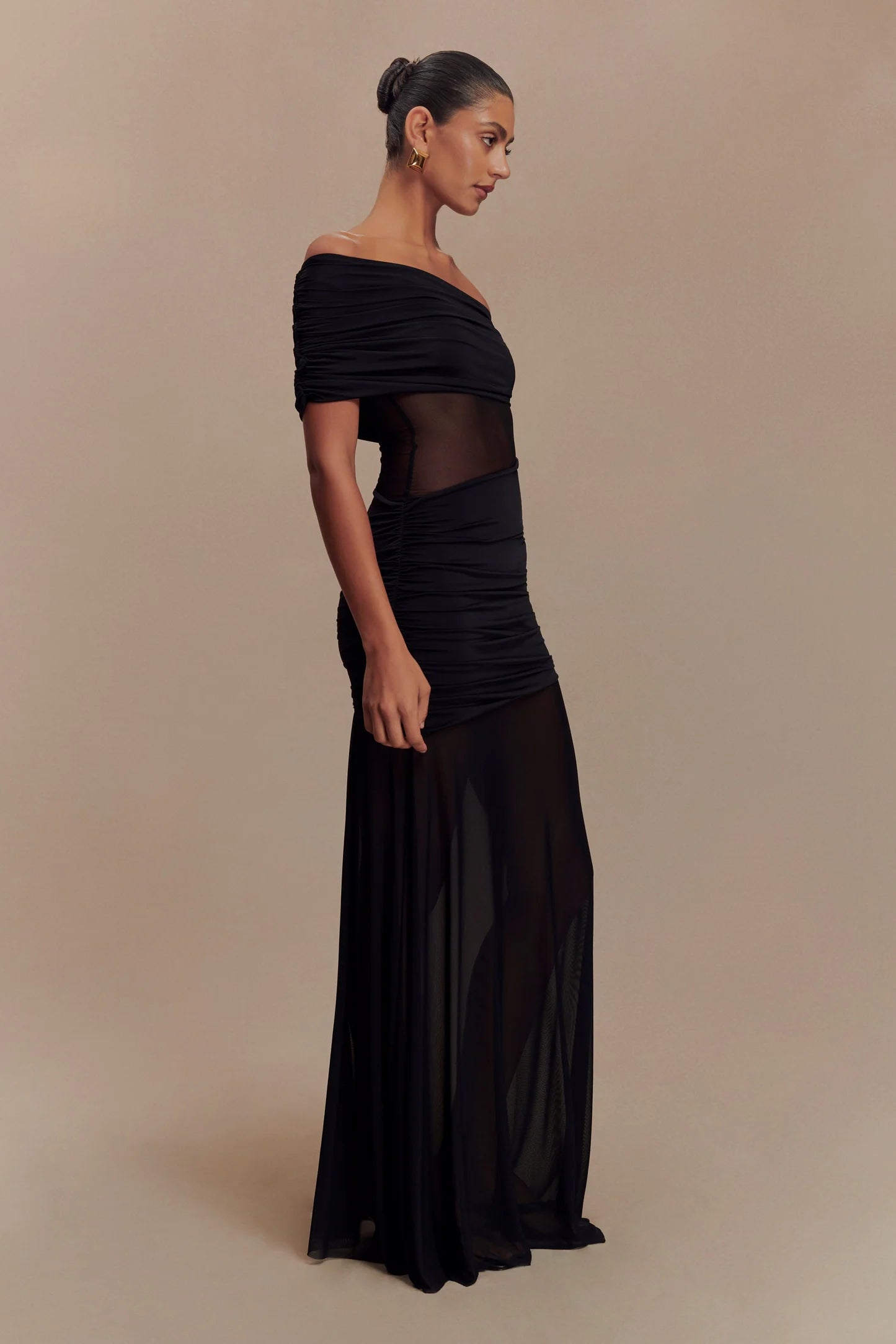 Meshki Dallas One Shoulder Mesh Maxi Dress Black