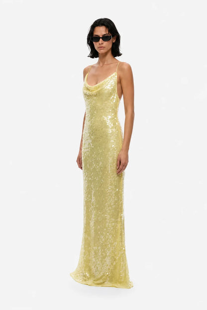 Misha The Ina Sequin Maxi Dress Lemon