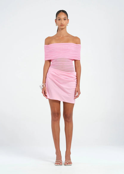 Benni Nico Off Shoulder Mini Dress Bubblegum Pink