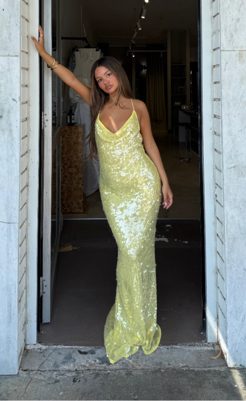 Misha The Ina Sequin Maxi Dress Lemon