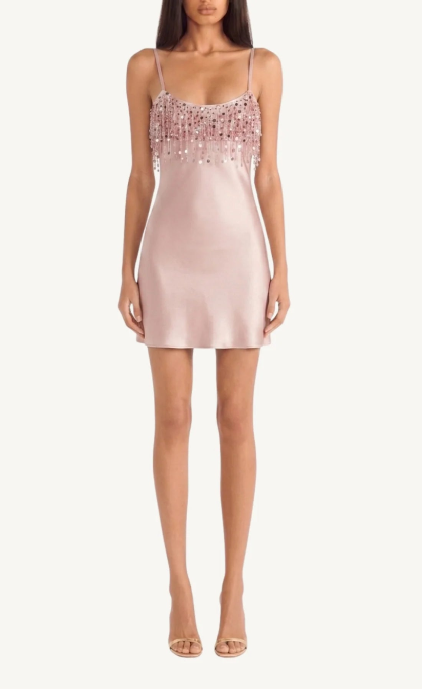 Asta Resort Yasmin Hand Beaded Mini Dress - Blush Pink