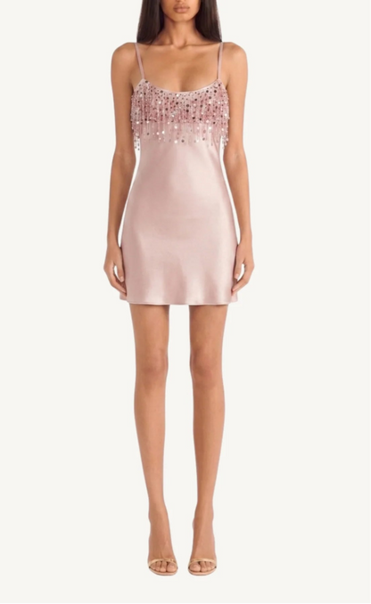 Asta Resort Yasmin Hand Beaded Mini Dress - Blush Pink