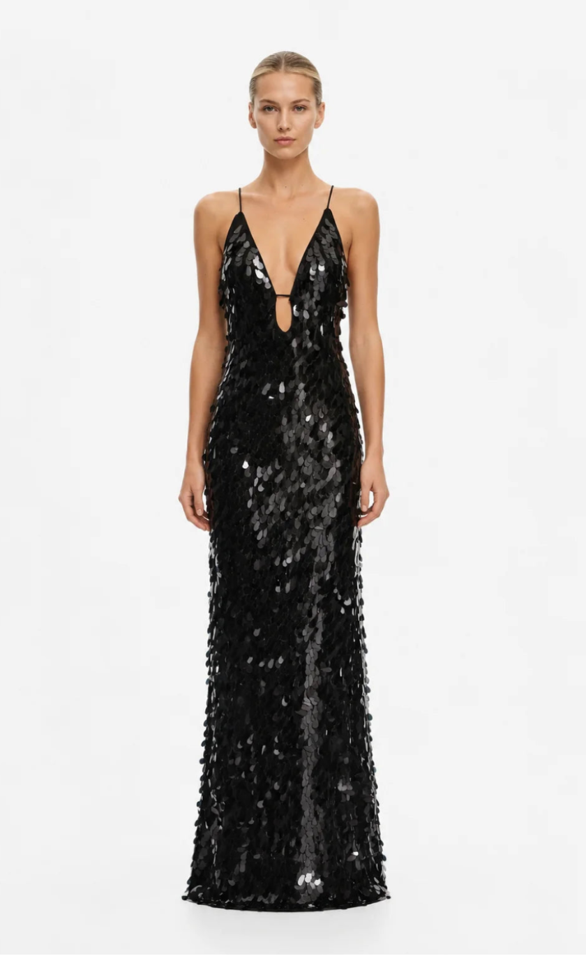 Misha Sapphire Sequin Maxi Dress Black