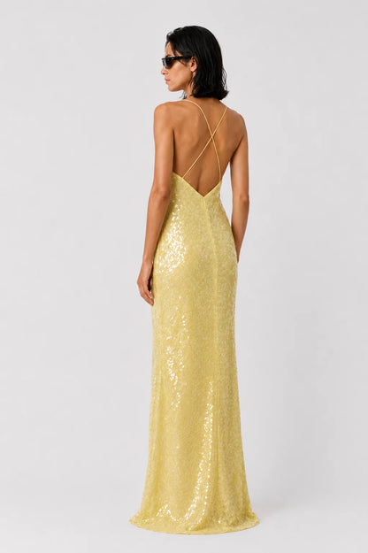 Misha The Ina Sequin Maxi Dress Lemon