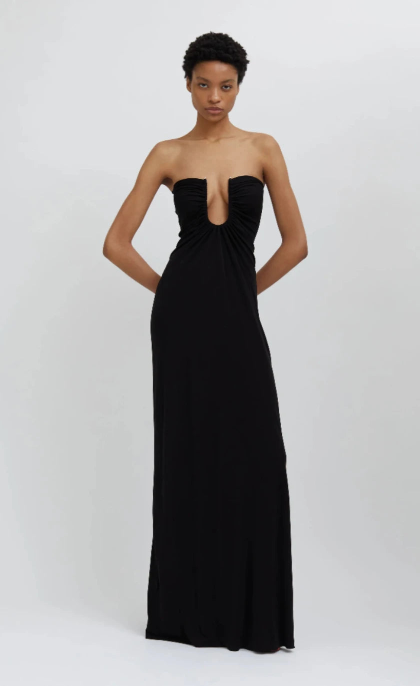 Christopher Esber Arced Palm Strapless Dress Black