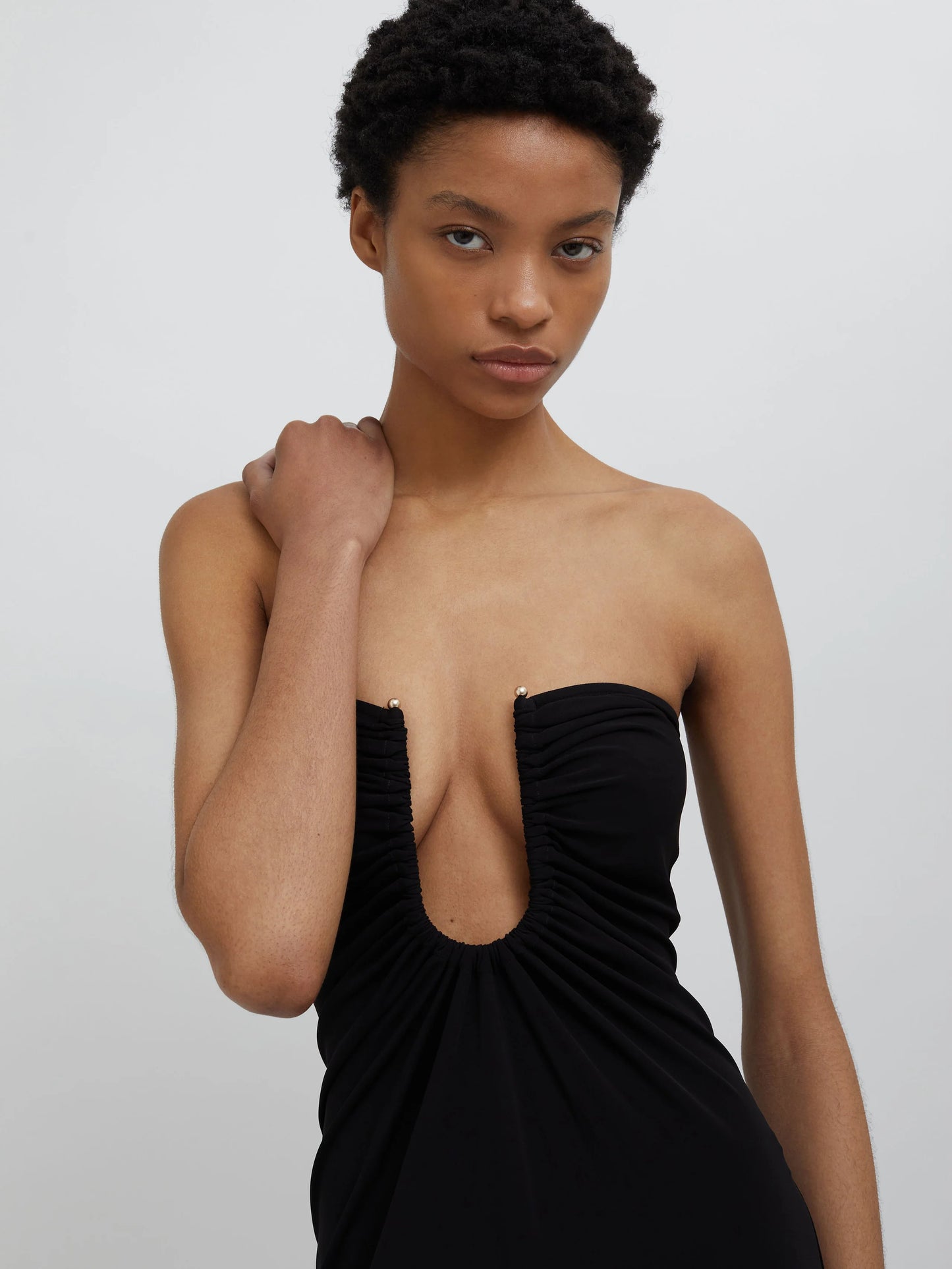 Christopher Esber Arced Palm Strapless Dress Black