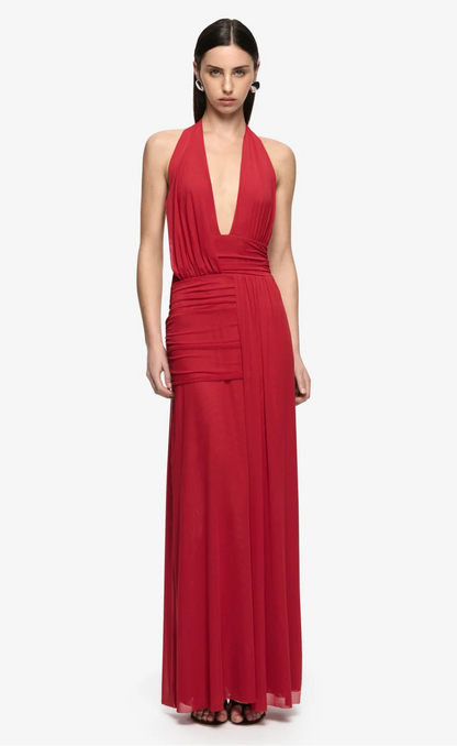 Bec & Bridge Wren Drape Maxi Dress - Ruby Red