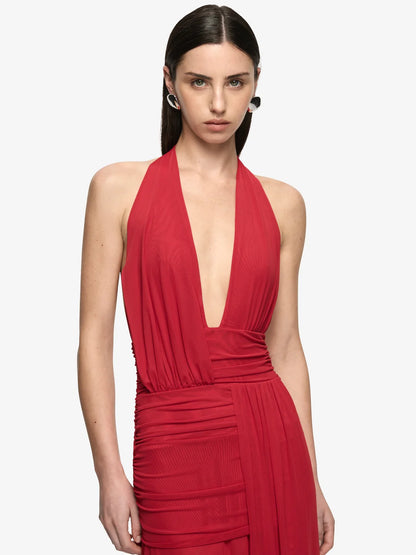 Bec & Bridge Wren Drape Maxi Dress - Ruby Red