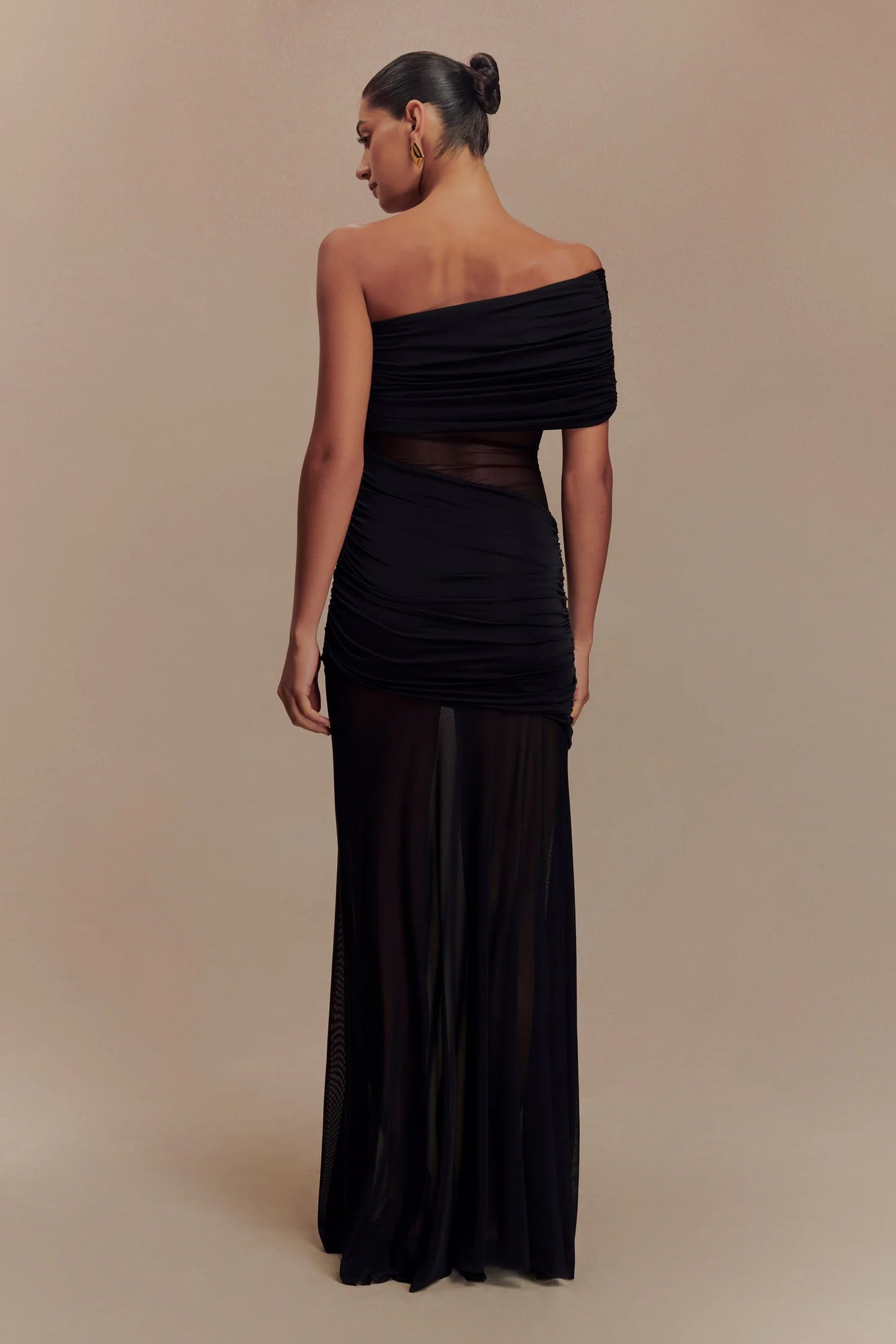 Meshki Dallas One Shoulder Mesh Maxi Dress Black