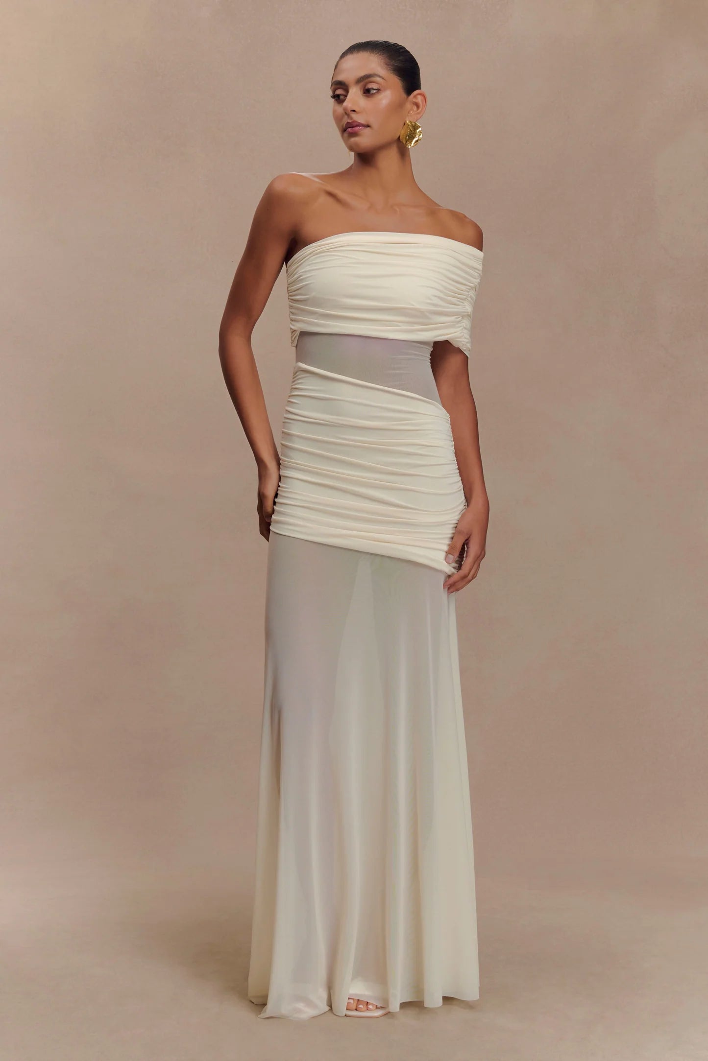 Meshki Dallas One Shoulder Mesh Maxi Dress Ivory