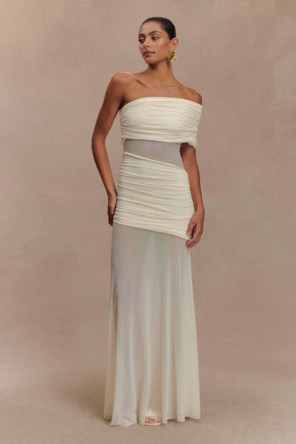 Meshki Dallas One Shoulder Mesh Maxi Dress Ivory