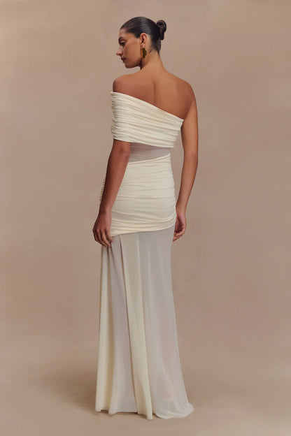 Meshki Dallas One Shoulder Mesh Maxi Dress Ivory