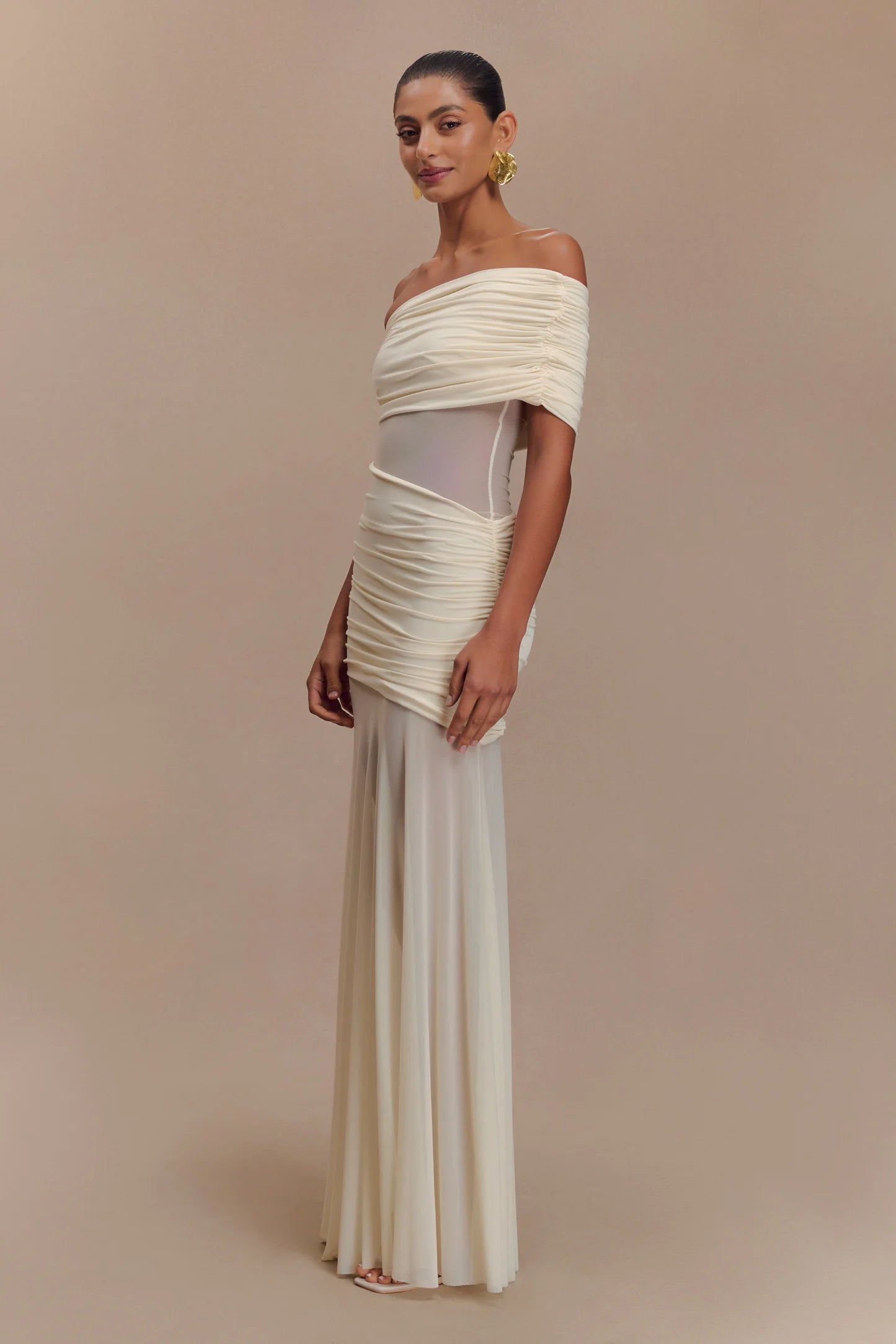 Meshki Dallas One Shoulder Mesh Maxi Dress Ivory