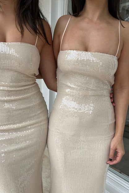 Benni Juliano Sequin Slip Dress Light Toffee