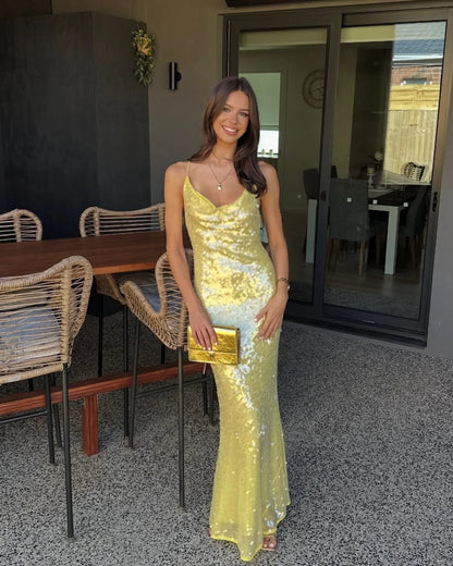 Misha The Ina Sequin Maxi Dress Lemon