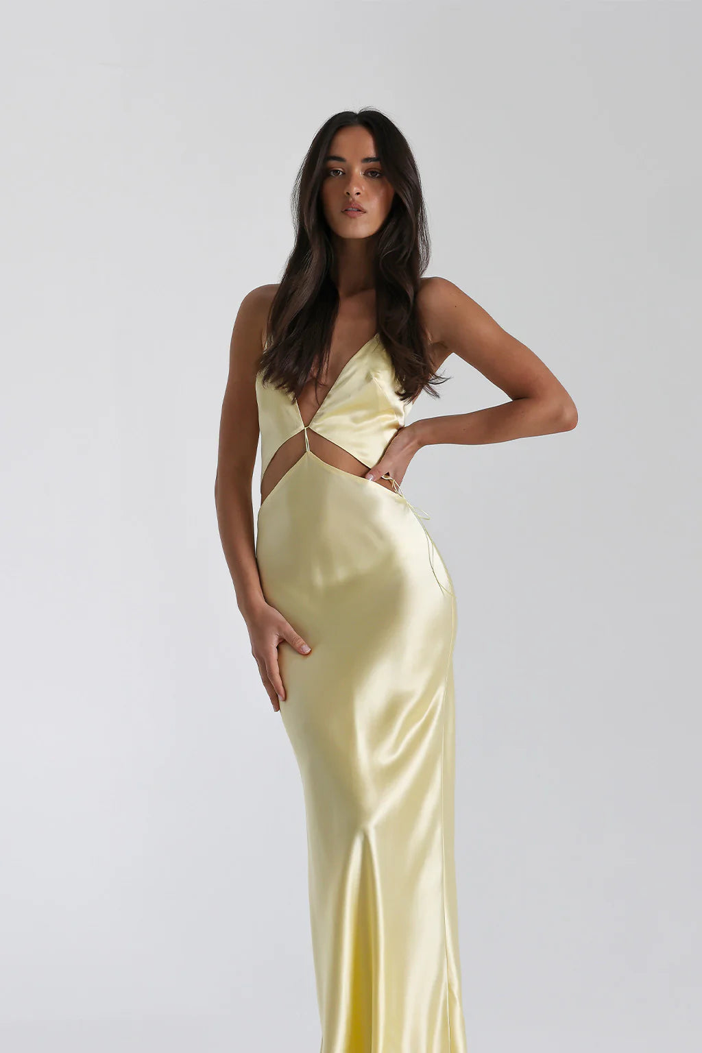 natalie rolt yellow silk dress Natalie Rolt Teila Dress Lemon  hireempireaustralia.com