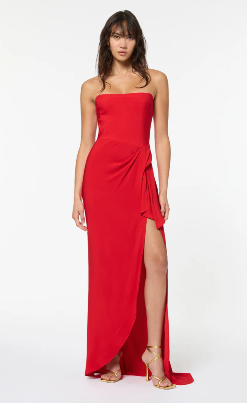 Manning Cartell Asymmetrical Games Strapless Gown Scarlet