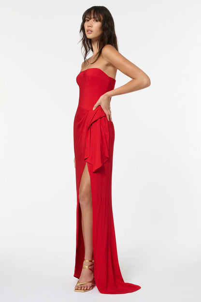Manning Cartell Asymmetrical Games Strapless Gown Scarlet