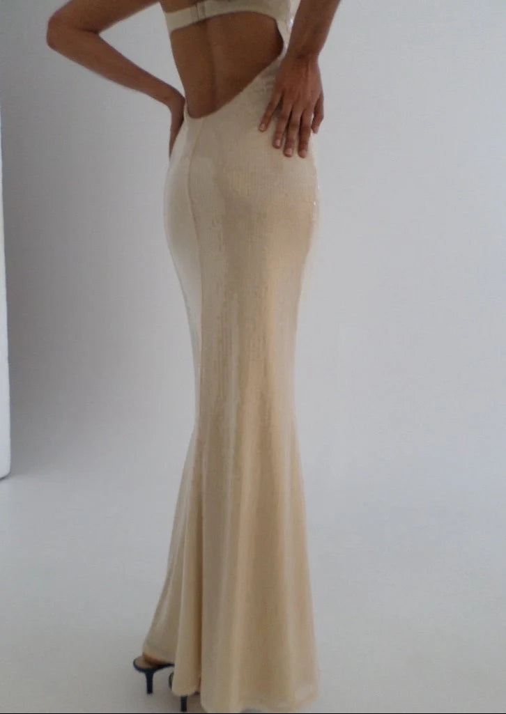 Benni Juliano Sequin Slip Dress Light Toffee