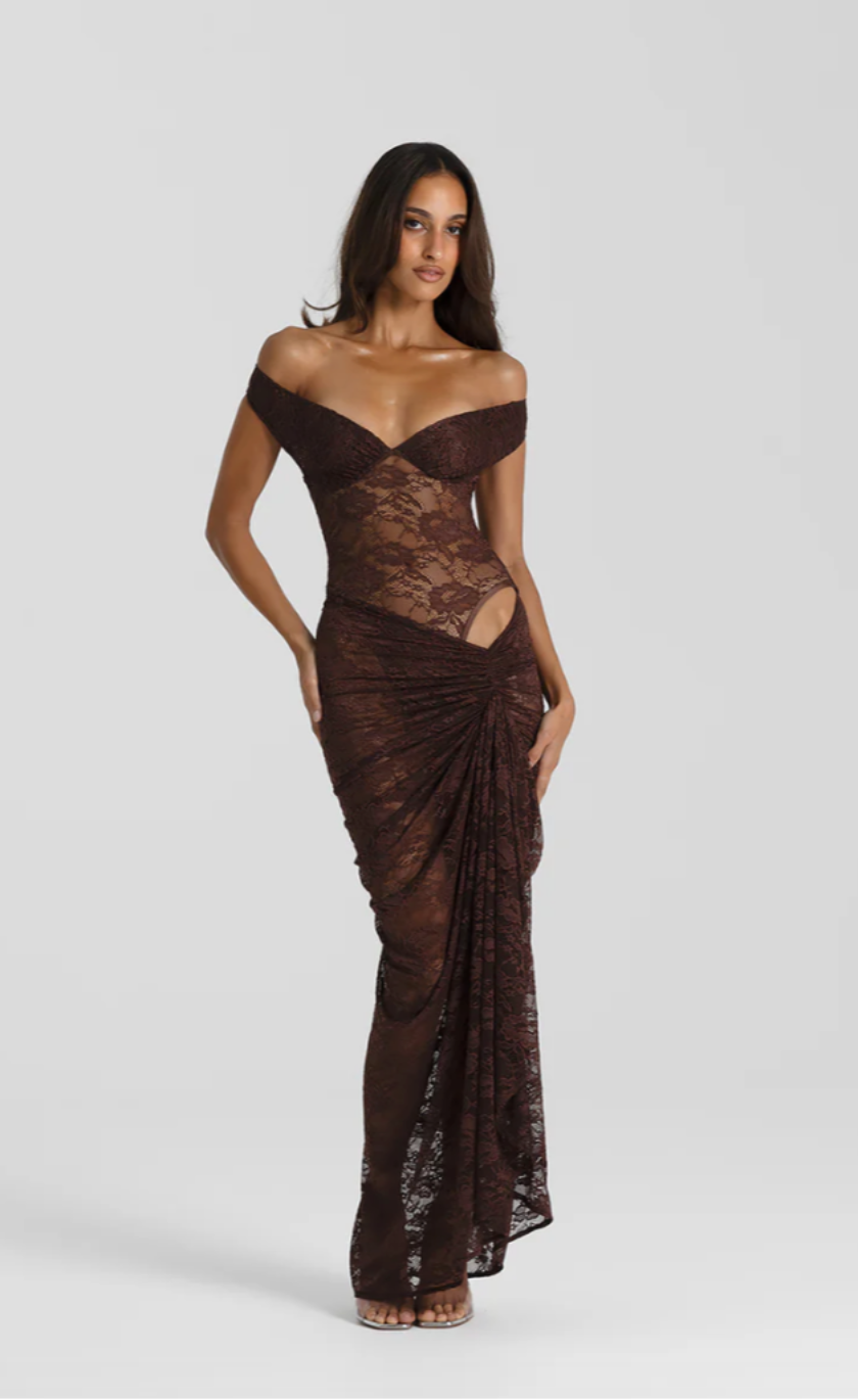 Natalie Rolt Aubrey Dress Espresso – Celeb Style Hire