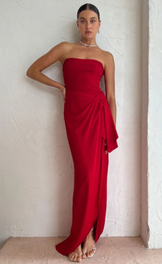 Manning Cartell Asymmetrical Games Strapless Gown Scarlet