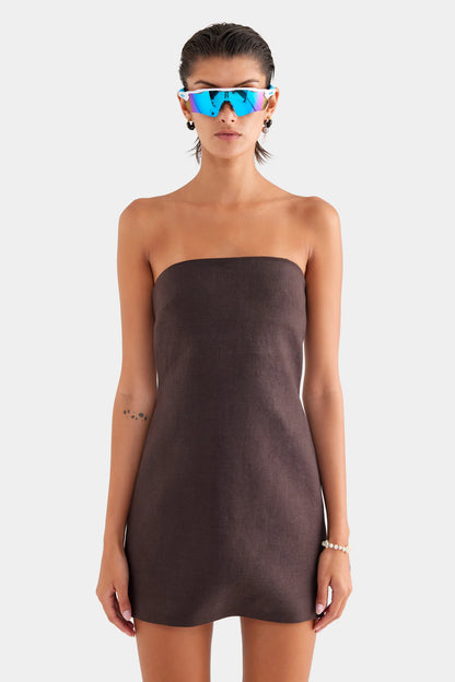 Venroy Linen Strapless Mini Dress