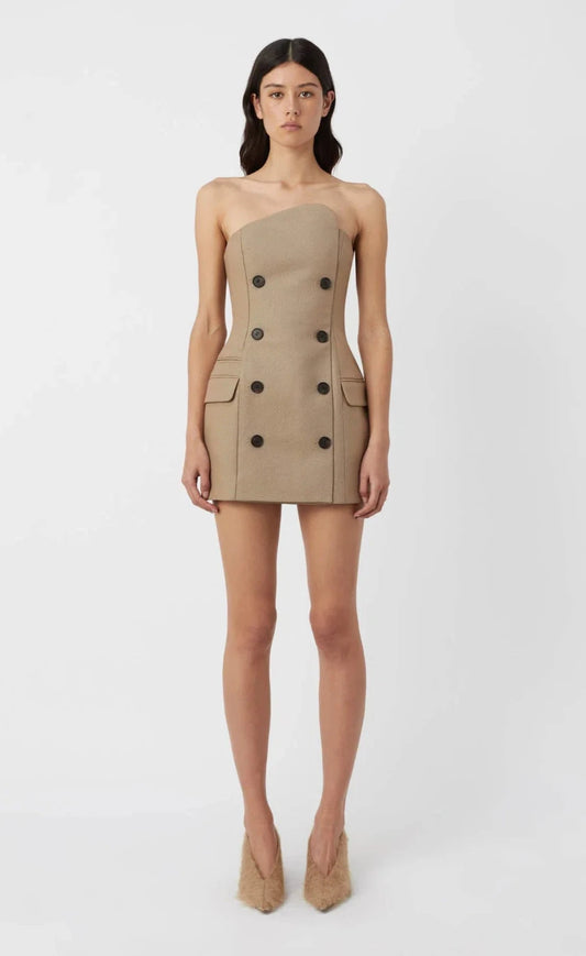 Camilla and Marc Izola Tailored Mini Dress Tan Brown