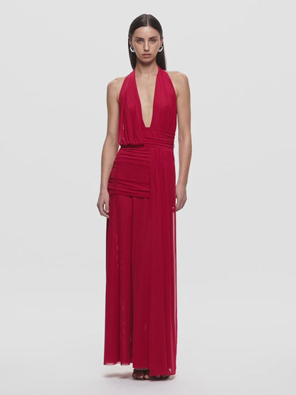Bec & Bridge Wren Drape Maxi Dress - Ruby Red